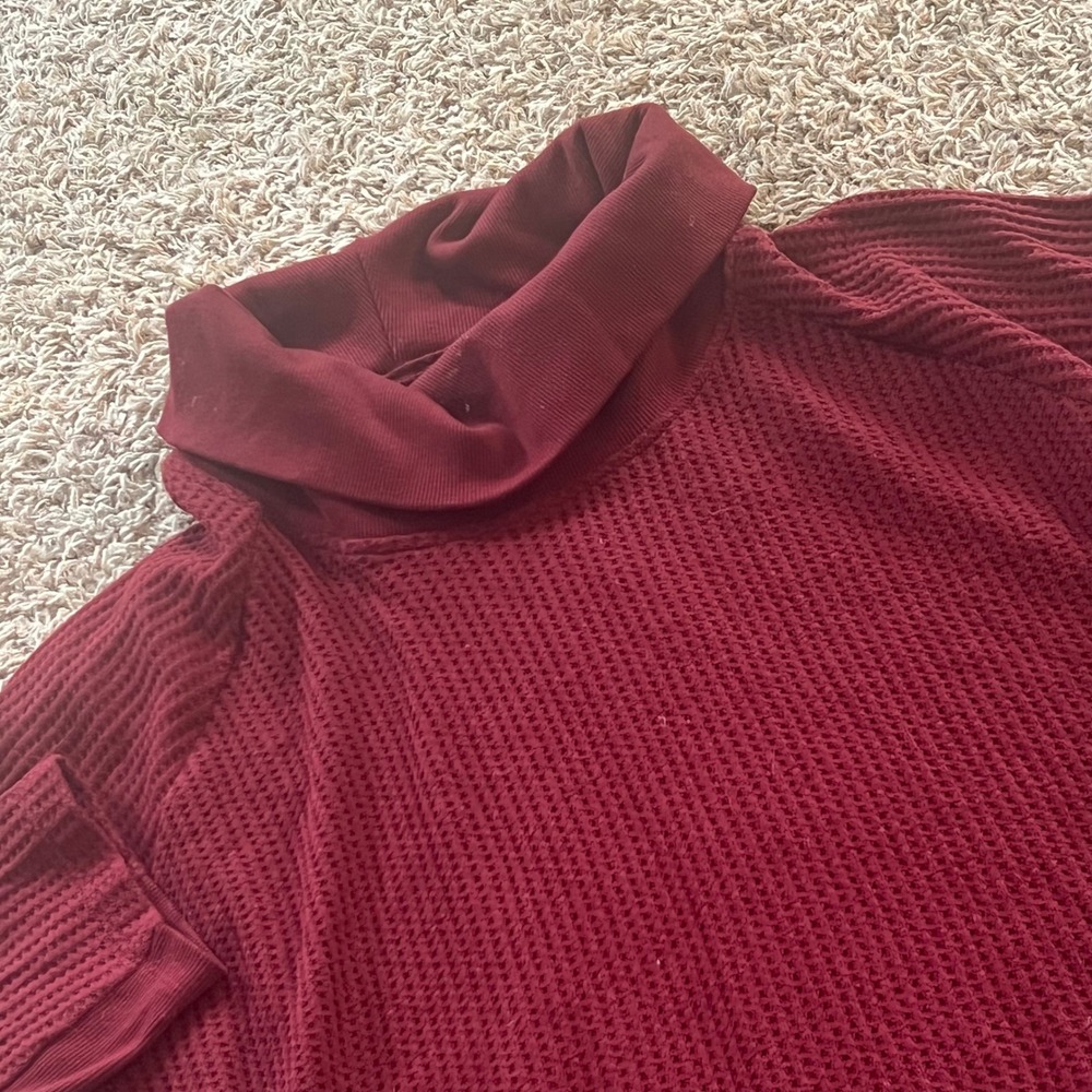 CJ Banks Burgundy Waffle Knit Cowl Neck Tunic Top with Pockets 3X